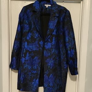 Chico's Blue and Black Blazer with Bold Pattern